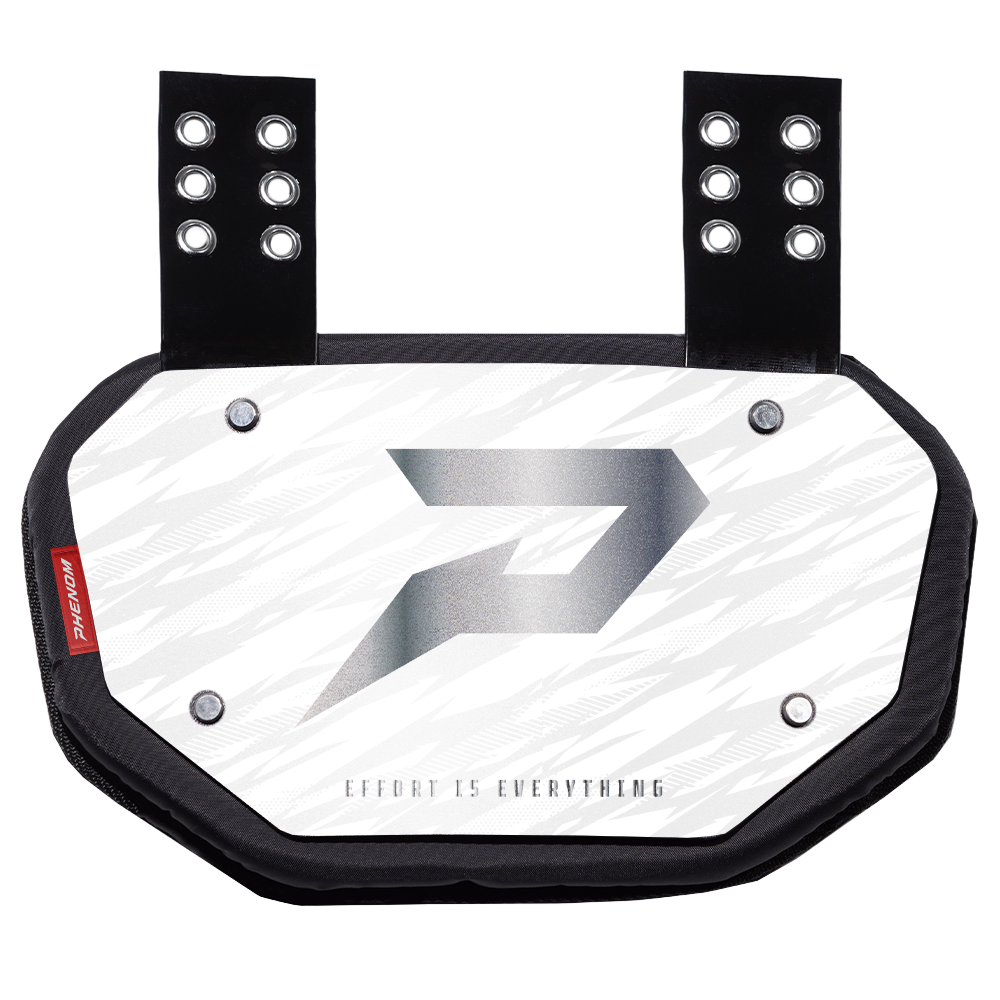 PHENOM ELITE FOOTBALL BACK PLATE - WHITE WITH CHROME P LOGO