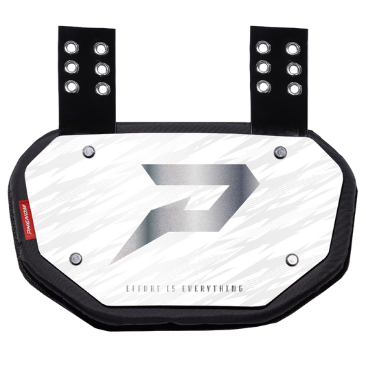 PHENOM ELITE FOOTBALL BACK PLATE - WHITE WITH CHROME P LOGO
