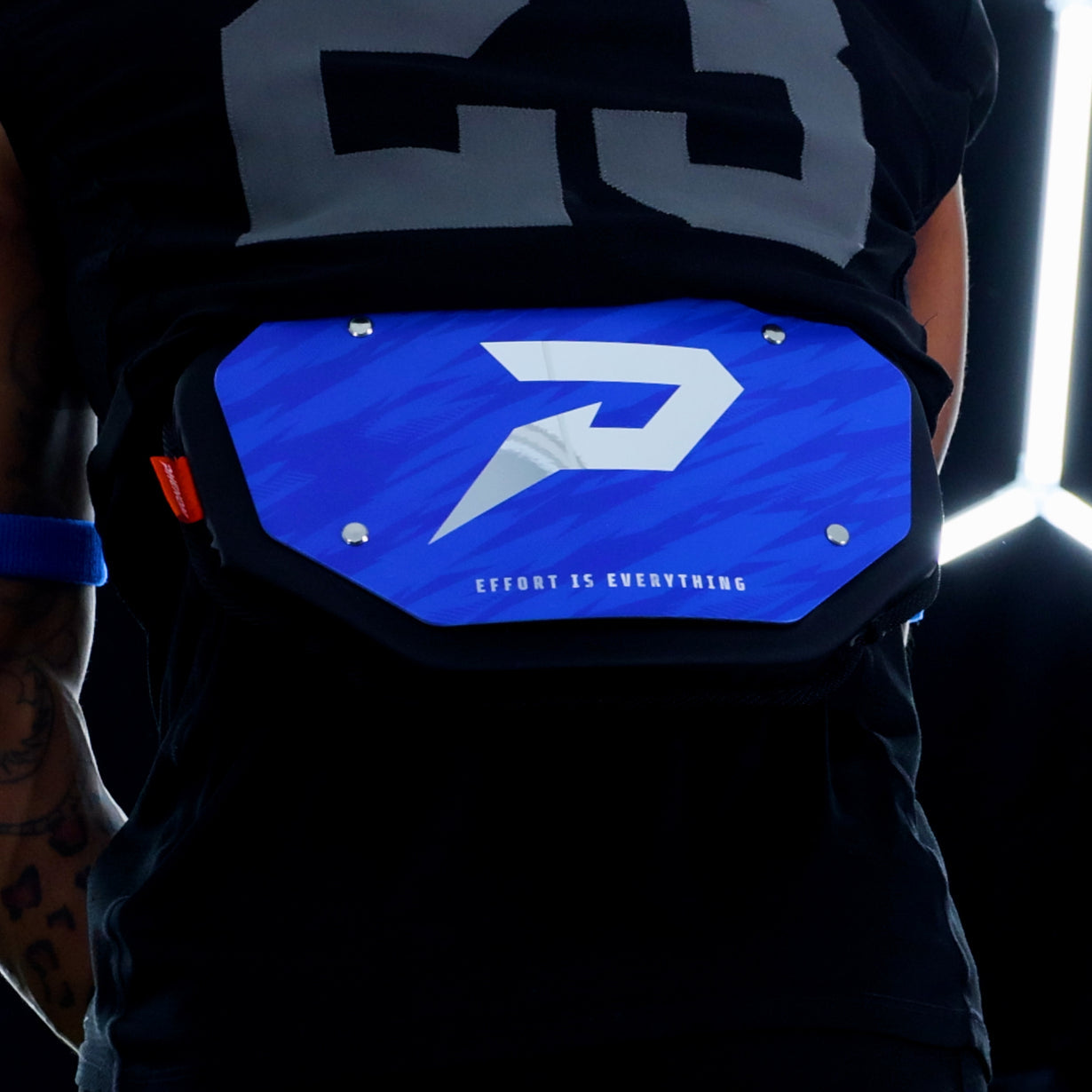 PHENOM ELITE FOOTBALL BACK PLATE - ROYAL BLUE WITH CHROME P LOGO