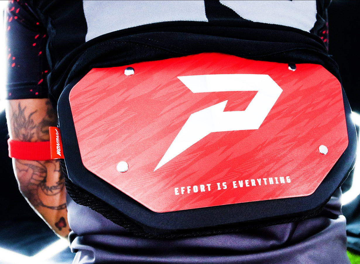 PHENOM ELITE FOOTBALL BACK PLATE - RED WITH CHROME P LOGO