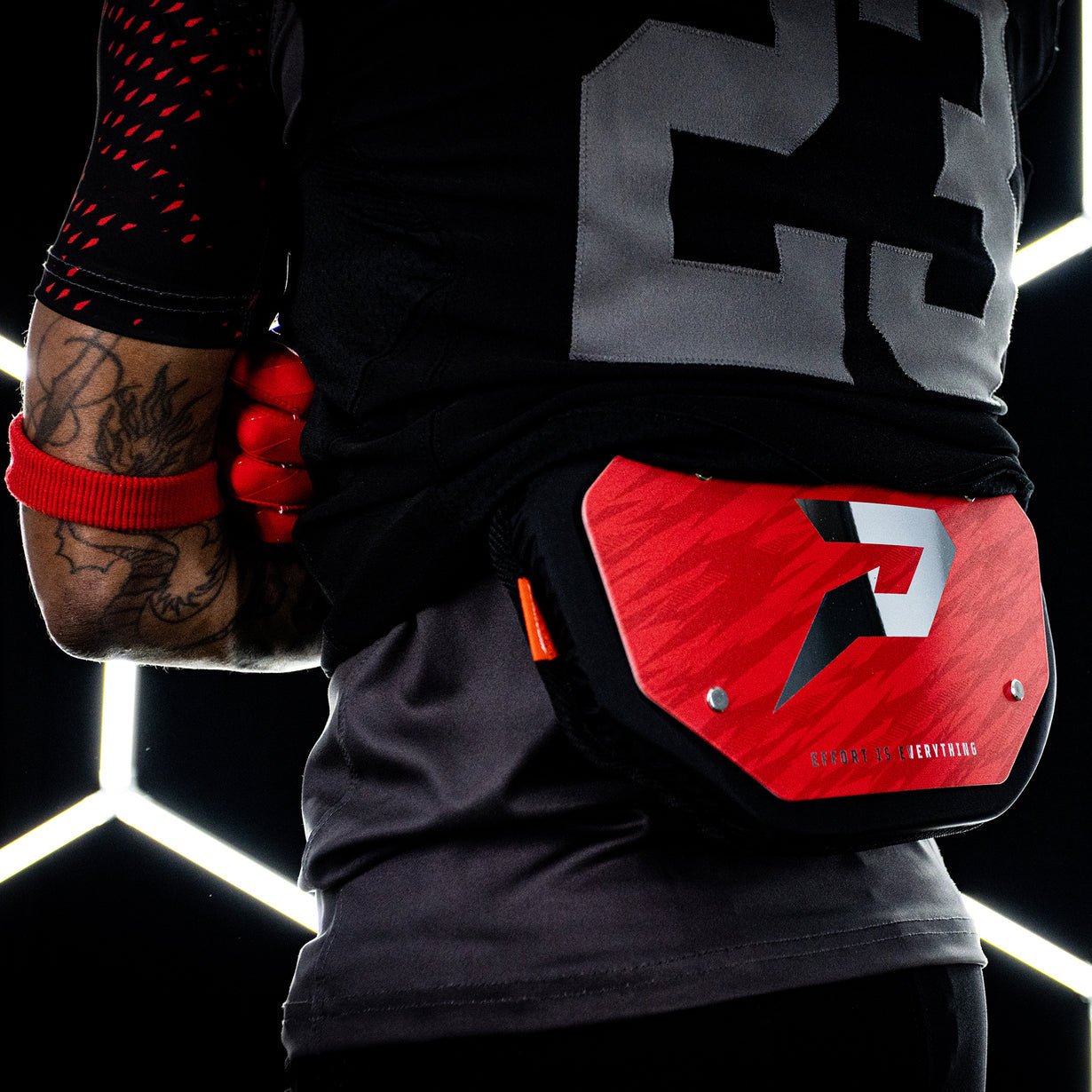 PHENOM ELITE FOOTBALL BACK PLATE - RED WITH CHROME P LOGO