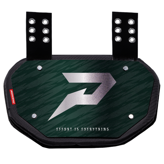 PHENOM ELITE FOOTBALL BACK PLATE - DARK GREEN WITH CHROME P LOGO