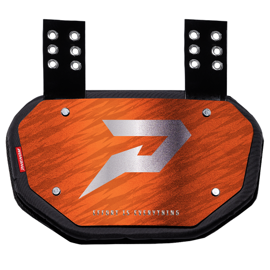 PHENOM ELITE FOOTBALL BACK PLATE - ORANGE WITH CHROME P LOGO