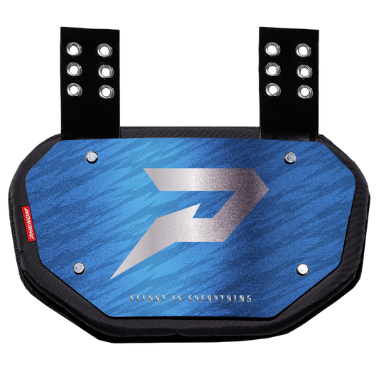 PHENOM ELITE FOOTBALL BACK PLATE - COLUMBIA BLUE WITH CHROME P LOGO